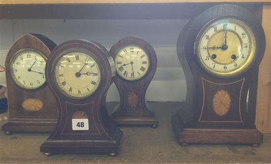 5 inlaid mahogany mantel timepieces / clocks